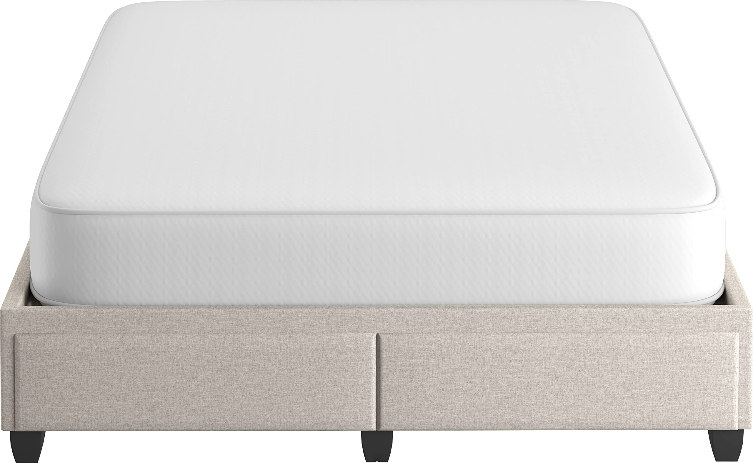 Boyd Sleep Modena Uplift Upholstered Platform Bed Frame Mattress Foundation, Dual Front Storage Drawers, and Strong Wood Slat Supports: Linen, Eggshell, Full