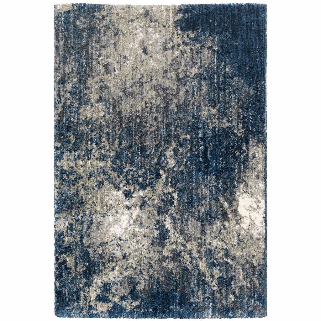 HomeRoots 507835 8 x 11 ft. Blue & Gray Abstract Shag Power Loom Stain Resistant Rectangle Area Rug