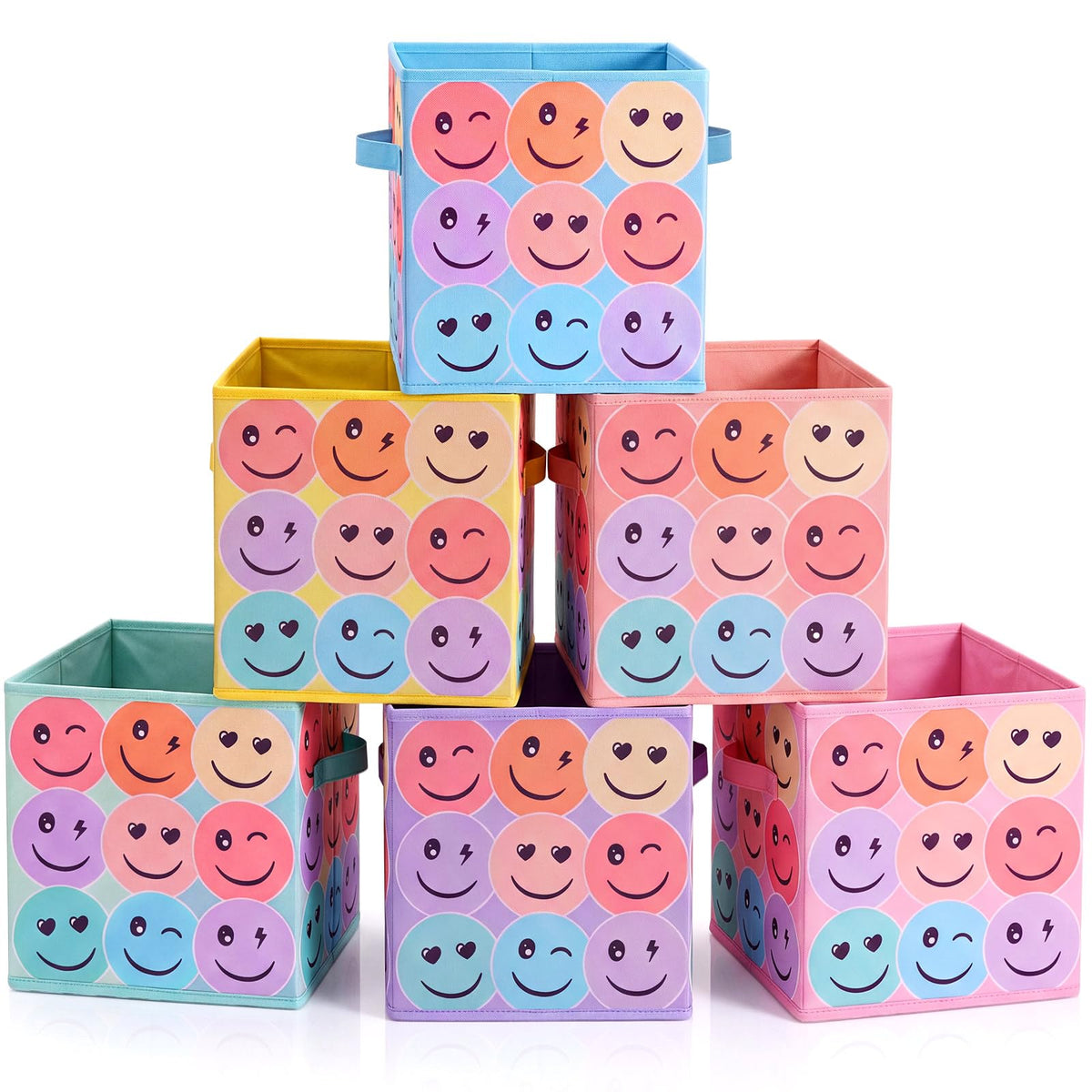 Reallnaive 6 Pcs 11 Inch Pastel Fabric Book Bins Classroom Storage Cubes