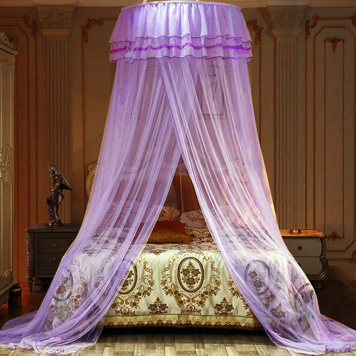 Jolitac Bed Canopy Lace Mosquito Net For Girls Beds, Unique Princess Play Tent Mesh Canopies Large Lace Dome Curtain Drapes Home