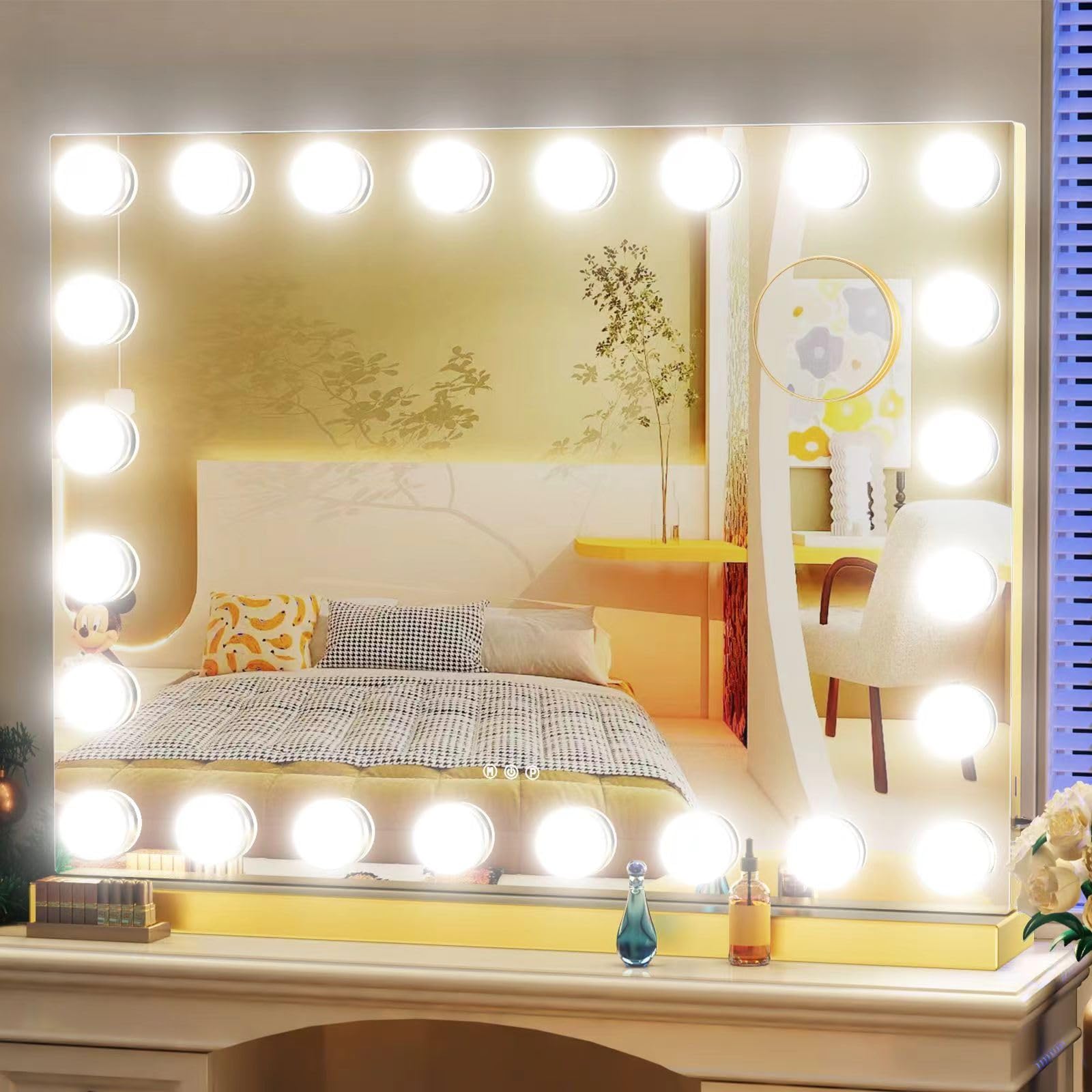 Gvnkvn Vanity Mirror with Lights, 32WX24LTabletop Hollyhood Makeup Mirror, Hollywood Lighted Mirror with 24 Dimmable LED Bulbs,U
