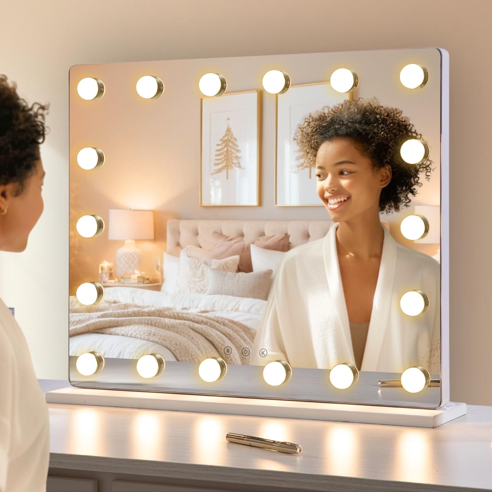 Luxfurni Large Hollywood Vanity Mirror With Lights, 25' Lx21 W Lighted Makeup Mirror With 18 Dimmable Bulbs, Smart Touch Contro