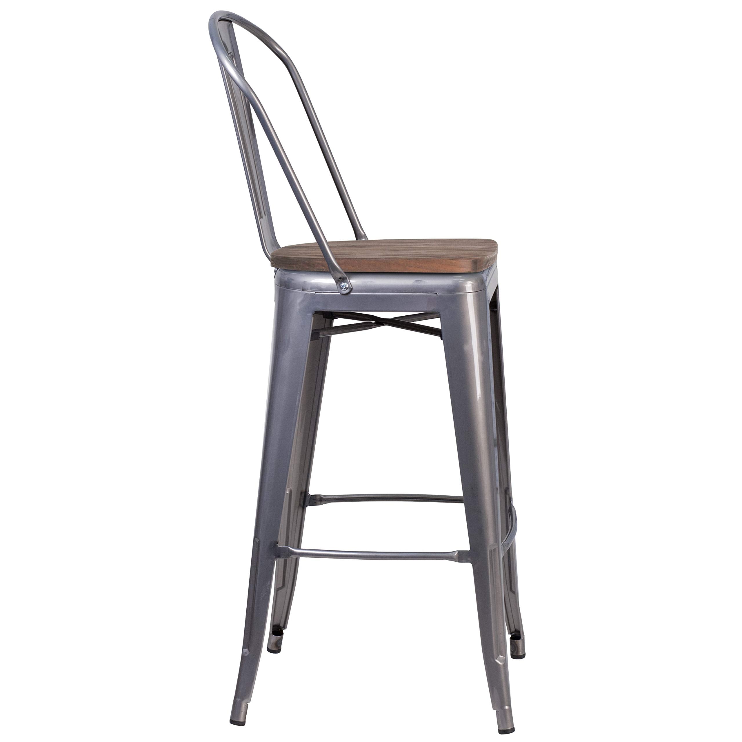 Flash Furniture Lincoln 30" High Clear Coated Barstool With Back And Wood Seat