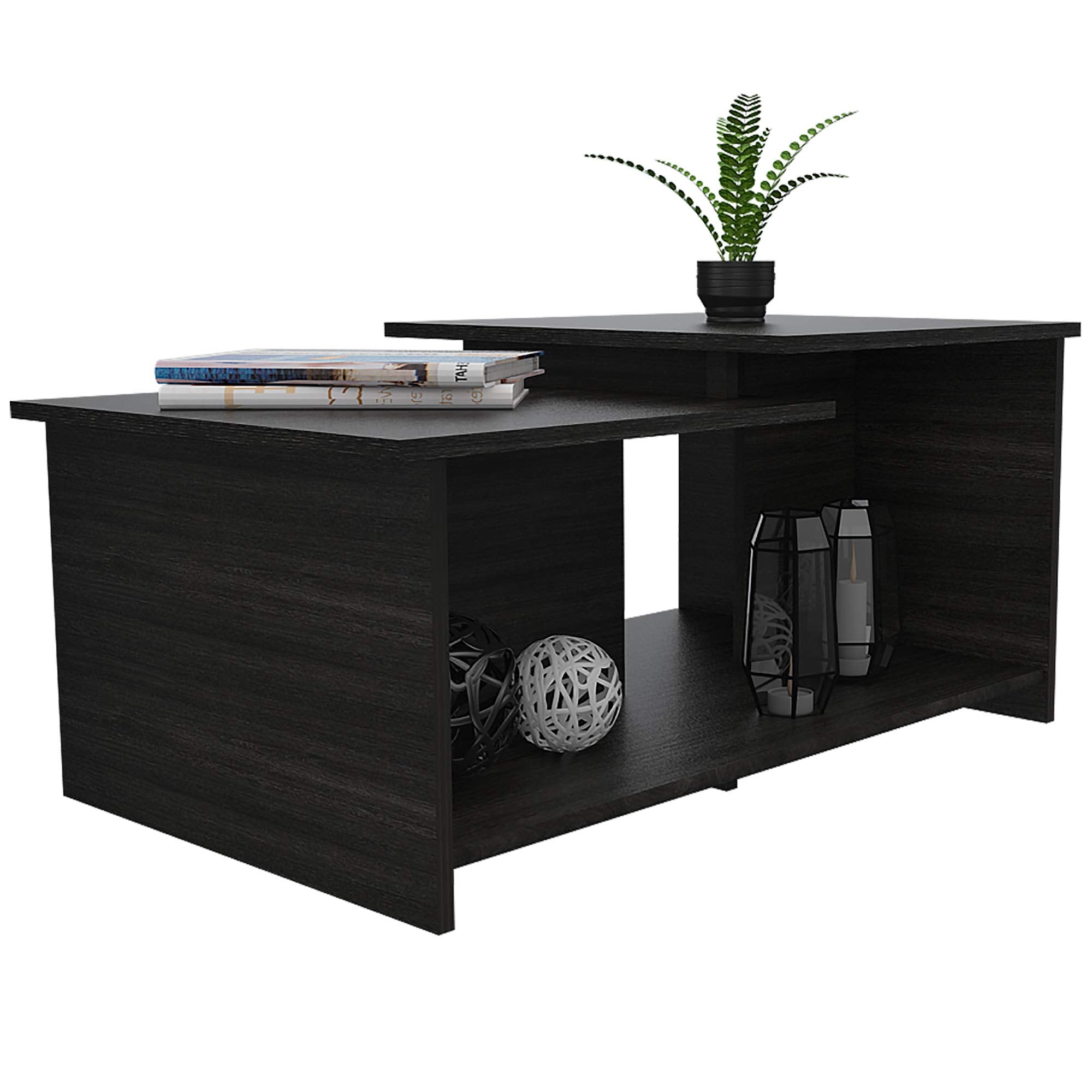 Leanna 3 Coffee Table, Lower Open Shelf, Black