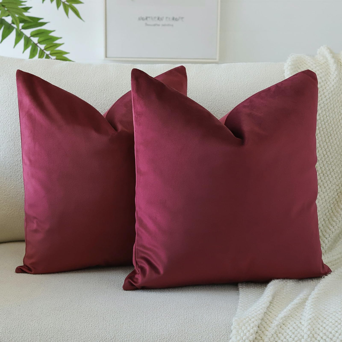 Otostar Pack Of 2 Velvet Soft Decorative Throw Pillow Covers Solid Square Cushion Case Home Decor Pillow Covers For Couch Sofa B