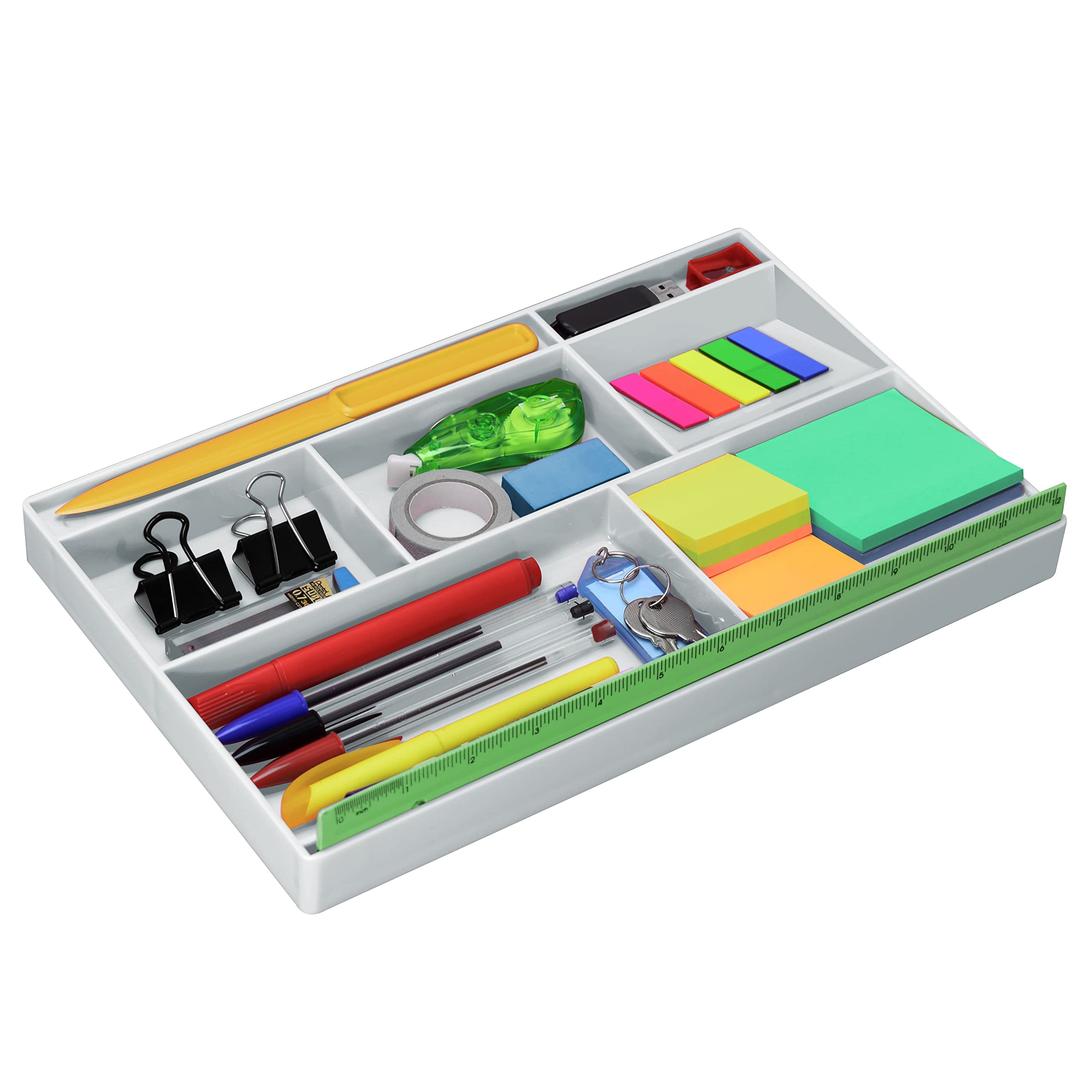 Acrimet Desk Drawer Organizer Tray With 8 Compartments Bin Multi-Purpose For Desk Supplies And Accessories (Plastic) (White Colo