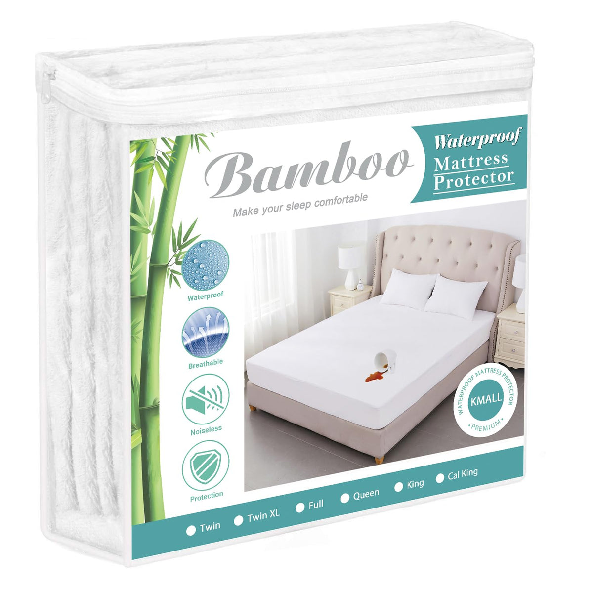 Full Size Cooling Mattress Protector Pad Bed Cover, Breathable Fitted Sheet Style Deep Pocket Soft Noiseless Waterproof Matress