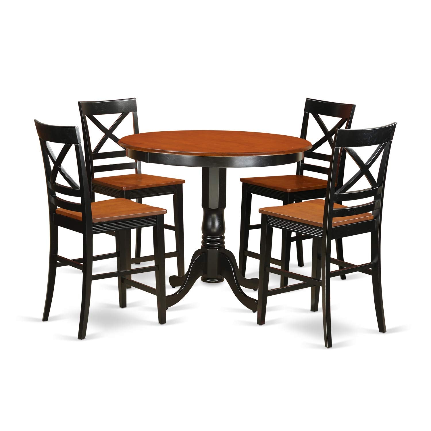 East West Furniture Trqu5-Blk-W 3 Pc Counter Height Dining Set - Small Kitchen Table And 2 Bar Stools With Backs.