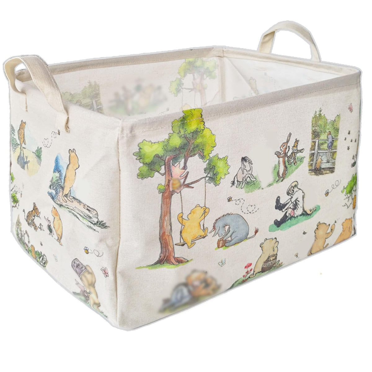 BBSTARING Winnie Laundry Storage Basket, Pooh Storage Basket, Foldable Canvas Laundry Hamper with Waterproof PE Coating Diaper C