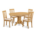 East West Furniture Avon 5 Piece Kitchen Set for 4 Includes an Oval Table with Butterfly Leaf and 4 Linen Fabric Dining Room Chairs, 42x60 Inch, AVAT5-OAK-C