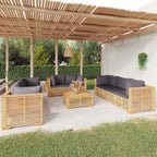 vidaXL 9-Piece Patio Lounge Set with Cushions - Solid Teak Wood Outdoor Furniture Set with Extra Comfort Cushions - Dark Gray Fabric