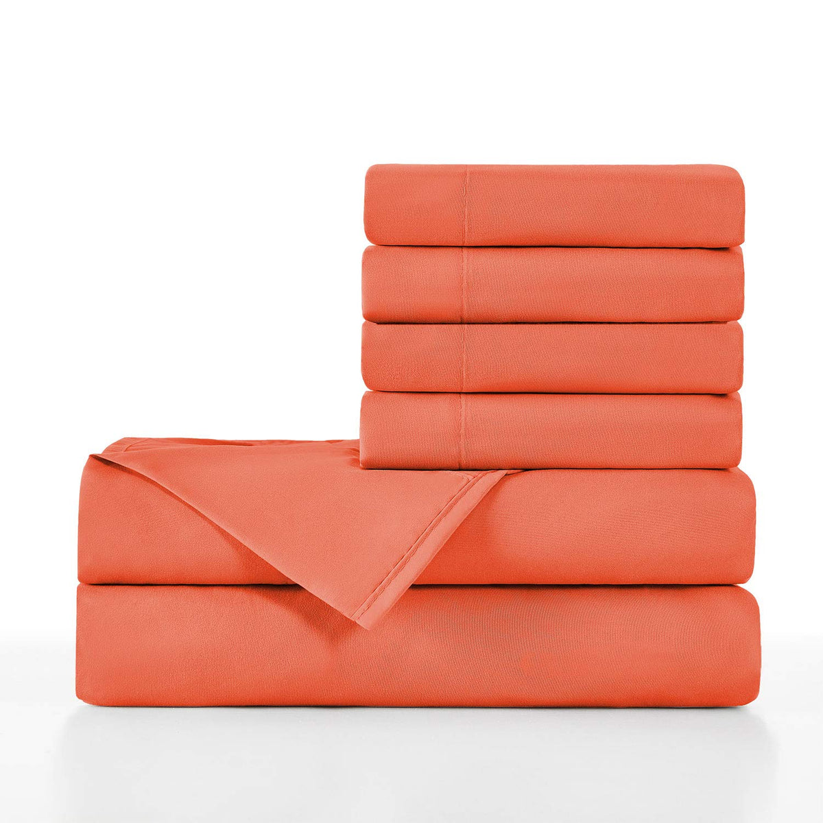 Basic Choice Soft 2000 Series Bed Linen Set, Standard 100 By Oeko-Tex, Neon Coral, 6 Pieces, Queen