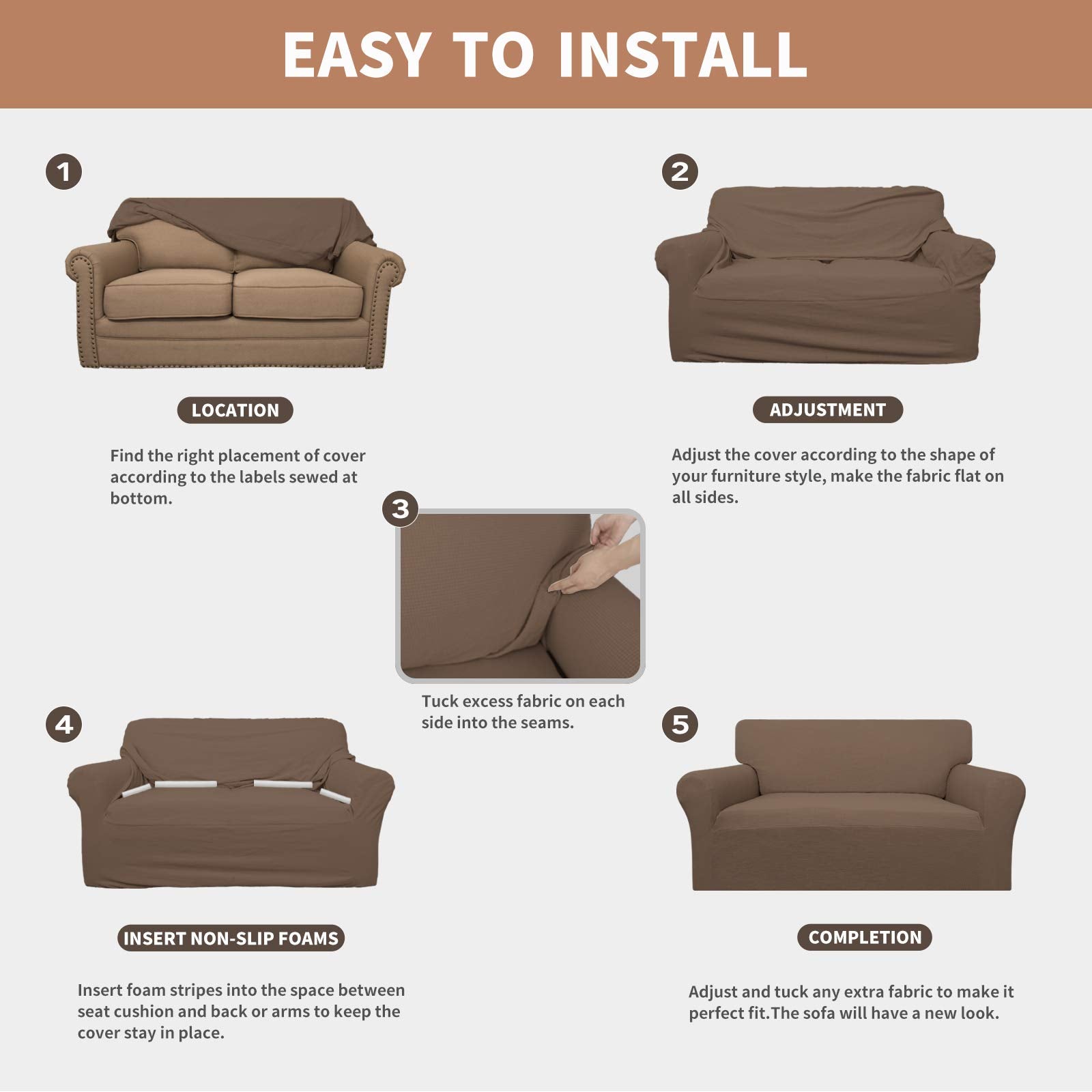 Easy-Going 100% Waterproof Chair Couch Cover, Dual Waterproof Sofa Cover, Stretch Jacquard Sofa Slipcover, Leakproof Furniture Protector For Kids, Pets, Dog And Cat (Chair, Brown)