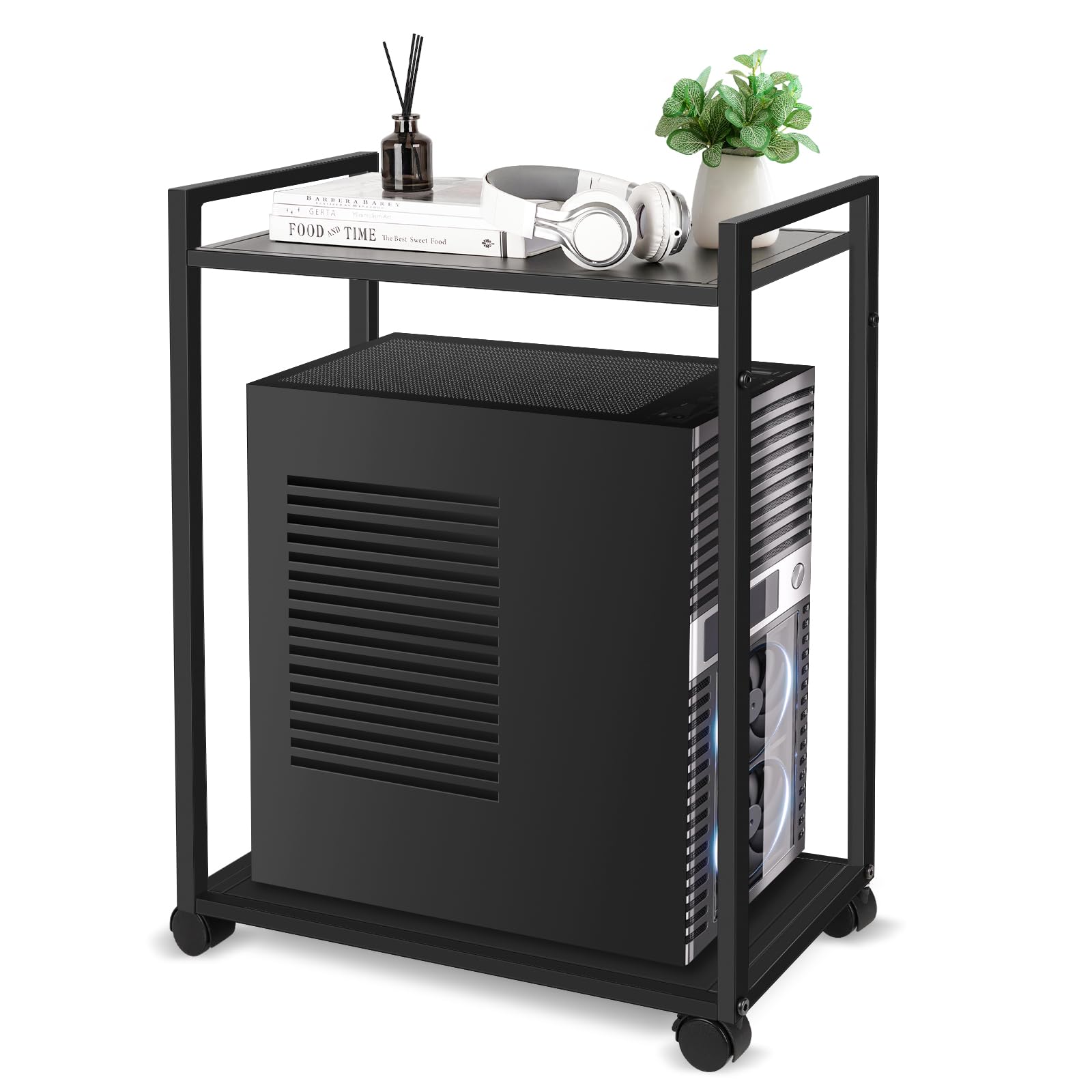 Liitrton Computer Tower Stand, 2-Tier Cpu Stand Pc Stand With Lockable Wheels Under Desk For Office Home (M)