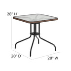 Flash Furniture Lila 3-Piece 28" Square Indoor/Outdoor Patio Table And Chairs Set, Glass Metal Bistro Table And 2 Stacking Rattan Chairs, Brown
