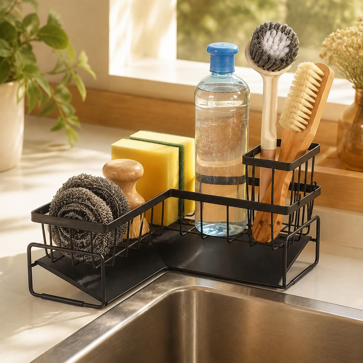 LShaped Sponge Holder for Kitchen Sink, Corner Sink Caddy, Sink Organizer