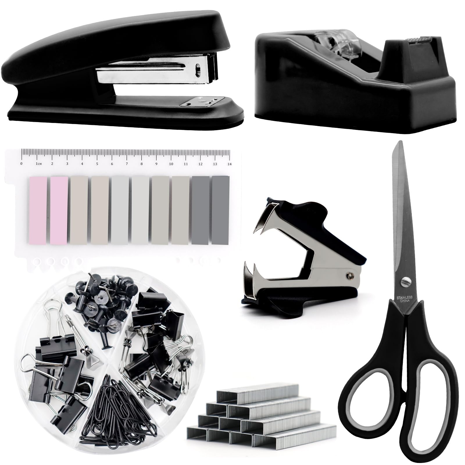 Sportsvoutdoors Black Desk Accessories, Black Office Supplies, Stapler And Tape Dispenser Set, Black Desk Accessory Kit, Gift Fo