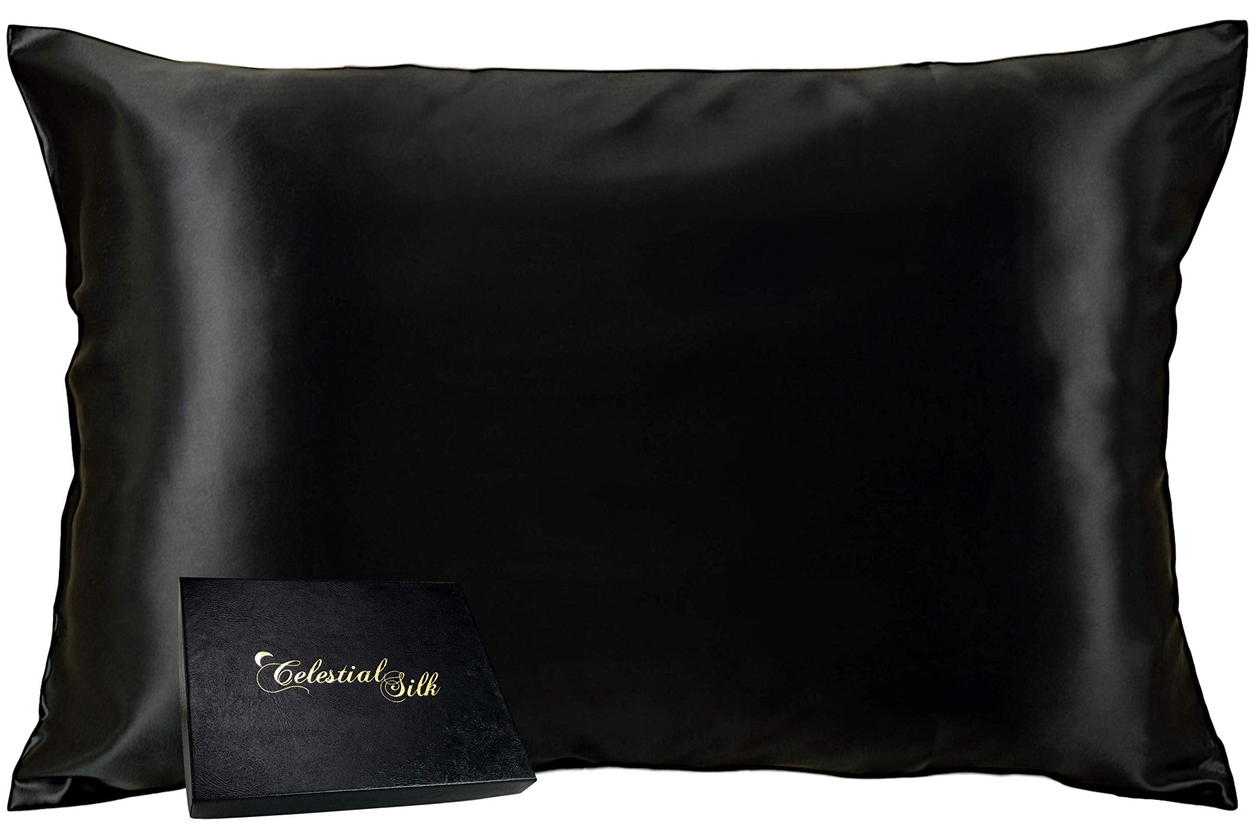 Celestial Silk 100% Silk Pillowcase For Hair Zippered Luxury 25 Momme Mulberry Silk King Black