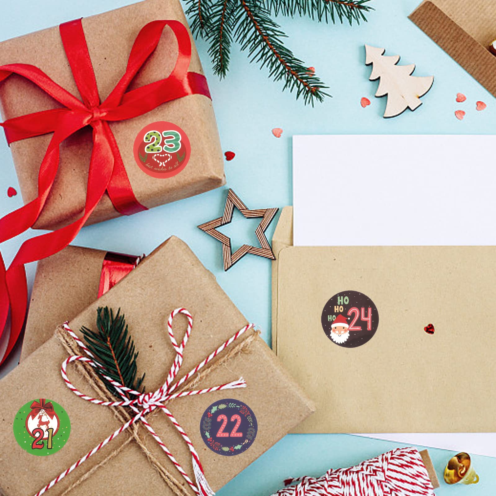 20 Sheets Christmas Advent Calendar Numbers Sticker,1-24 Christmas Countdown Calendar Stickers Diy Advent Calendar Stickers Chri