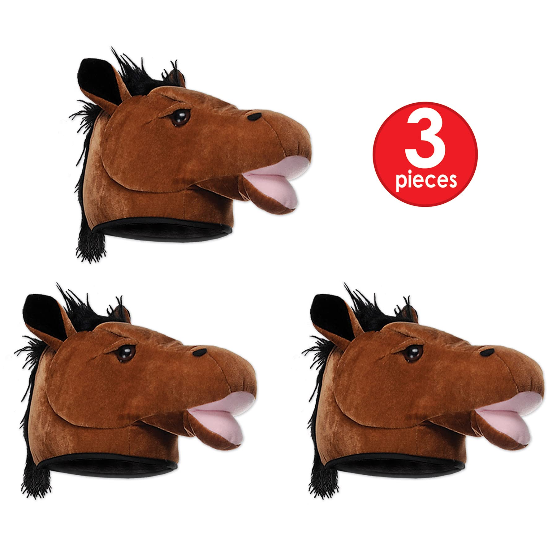 Beistle Unisex Plush Horse Head Hats, 3 Pieces - Western Costume Accessories, Farm Themed Party Supplies, Crazy Animal Headwear,