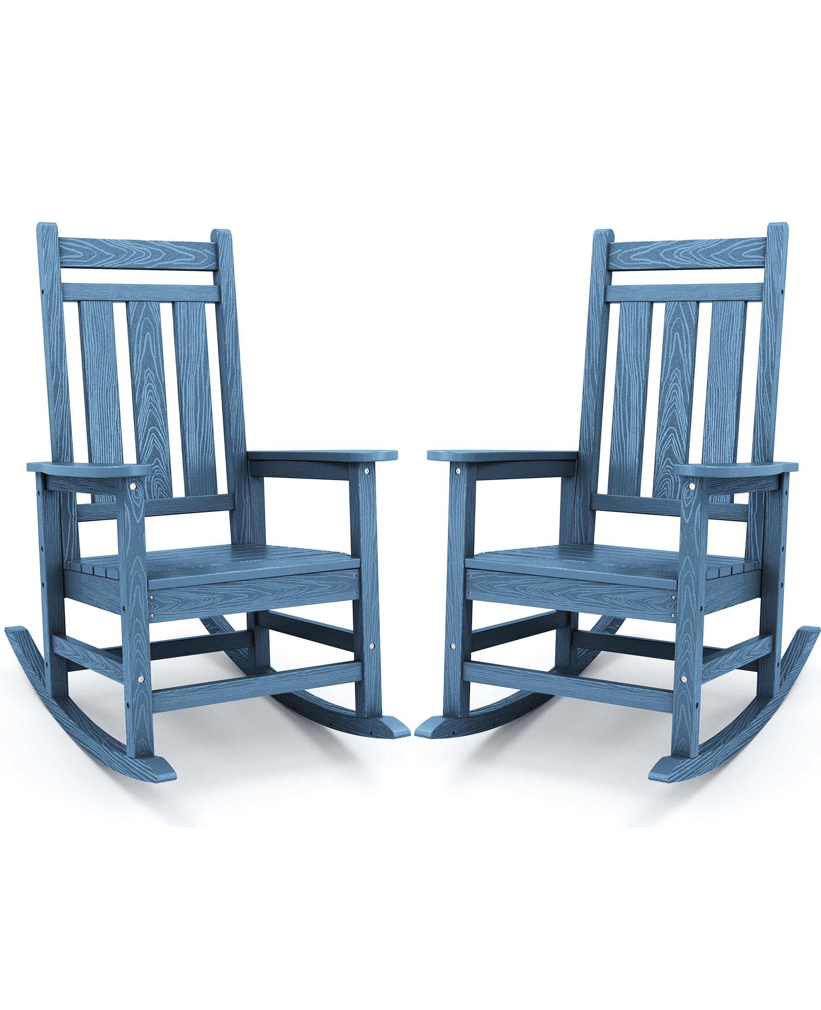Kingyes Outdoor Patio Rocking Chair Set Of 2, Weather Resistant Oversized Porch Rocker, High Back Outdoor Rocking Chair For Adult, Outdoor Rocker With 330Lbs Support(Plum Rocker)- Blue
