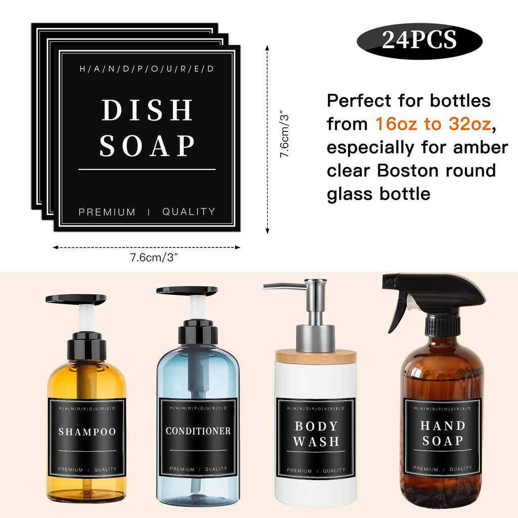 24Pcs Waterproof Labels For Glass Or Plastic Bottles, Bathroom Hand Soap Shampoo Dispenser Label Stickers, Removable Cleaning La