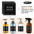 24Pcs Waterproof Labels For Glass Or Plastic Bottles, Bathroom Hand Soap Shampoo Dispenser Label Stickers, Removable Cleaning La