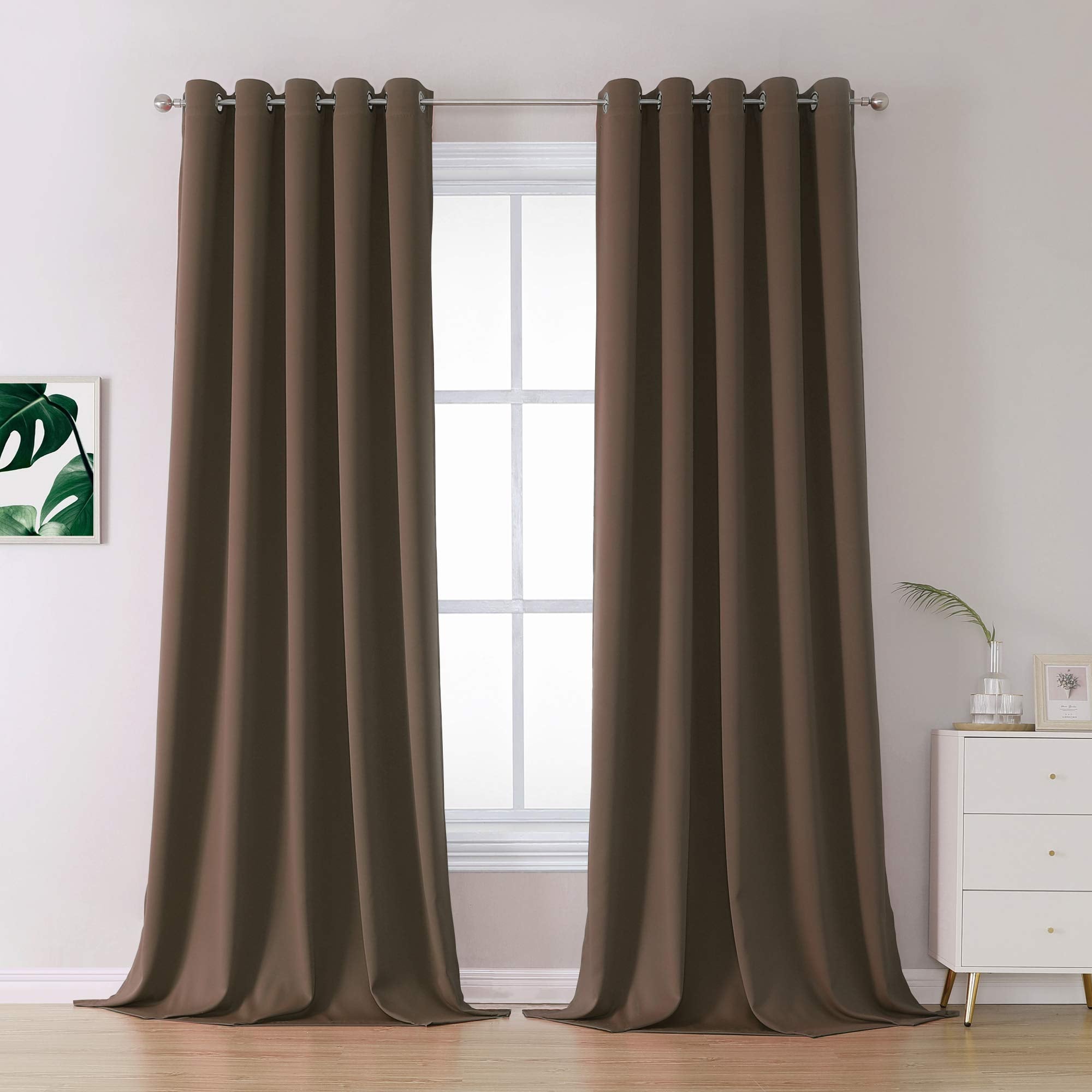 Dualife Extra Long Brown Curtains 108 Long Inches Thermal Insulated Room Darkening Drapes For Bedroom (60 W X 108 L, Grommet, 2