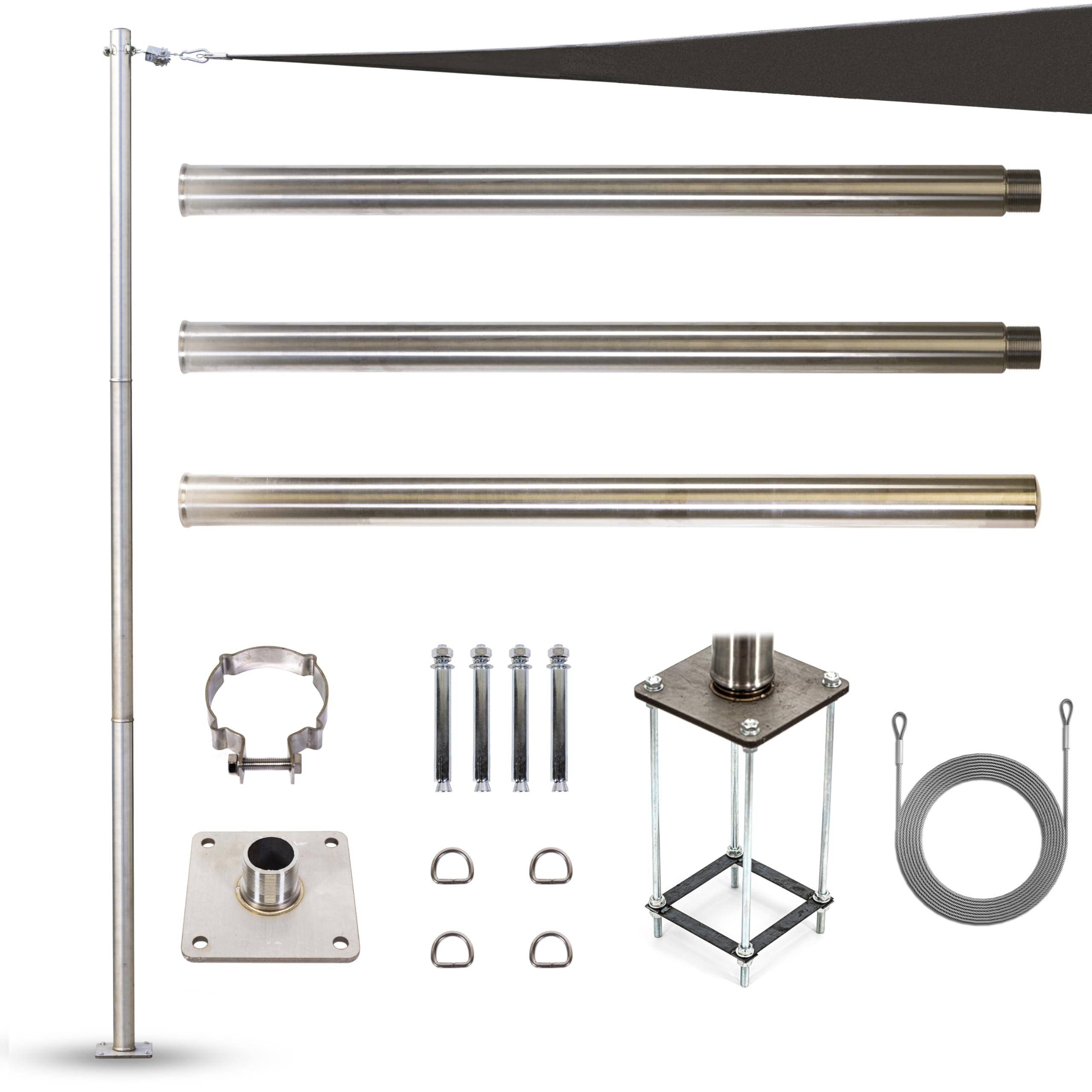 Colourtree 12Ft Stainless Steel Pole With Base Plate & Height-Adjustable Mounting Clamp - Easy Installation Sun Shade Sail Pole