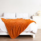 Bnuitland Burnt Orange Flannel Throw (50X71 Inches) With Throw Pillow Cover(18  18''),300Gsm Super Soft Fleece Stripe Pattern So