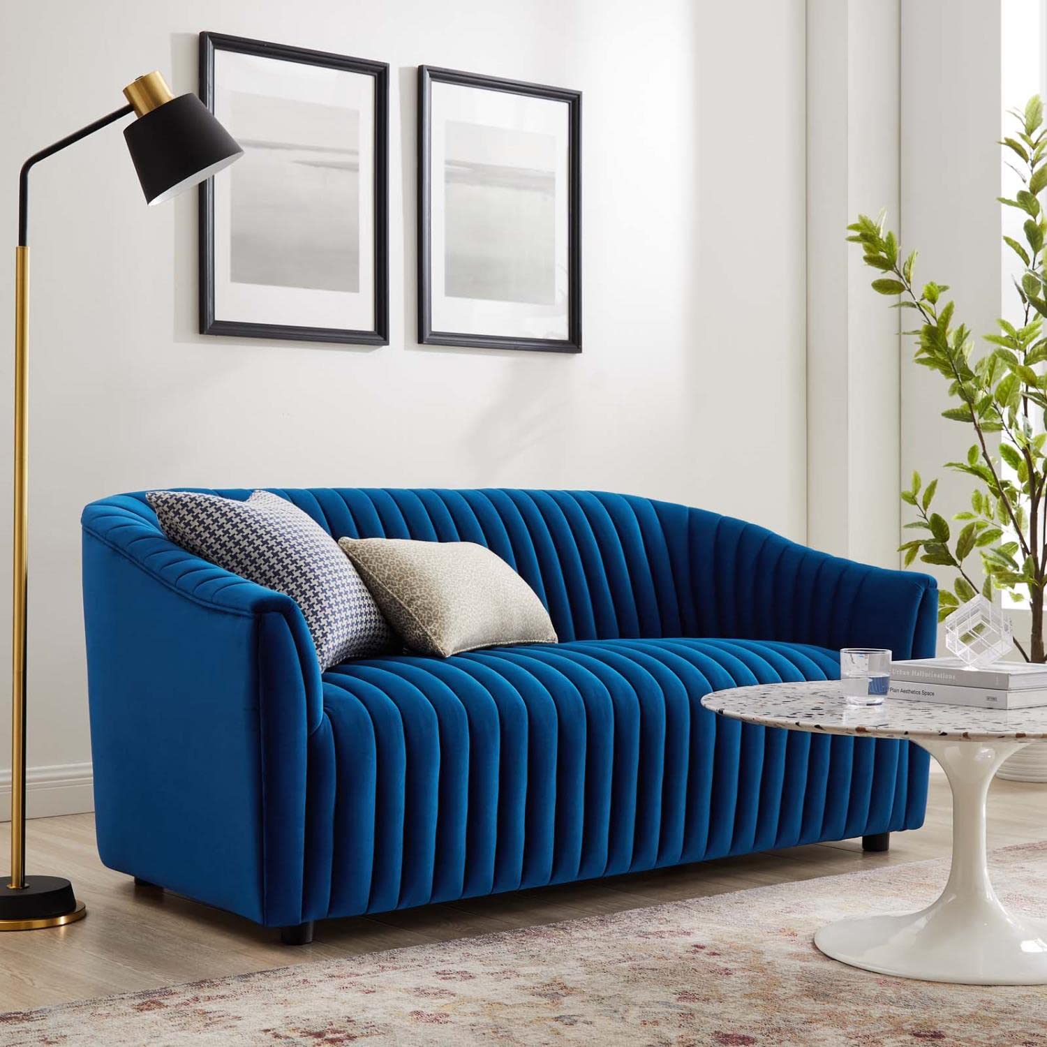 Modway Announce Velvet Channel Tufted Loveseat With Navy Finish Eei-5054-Nav