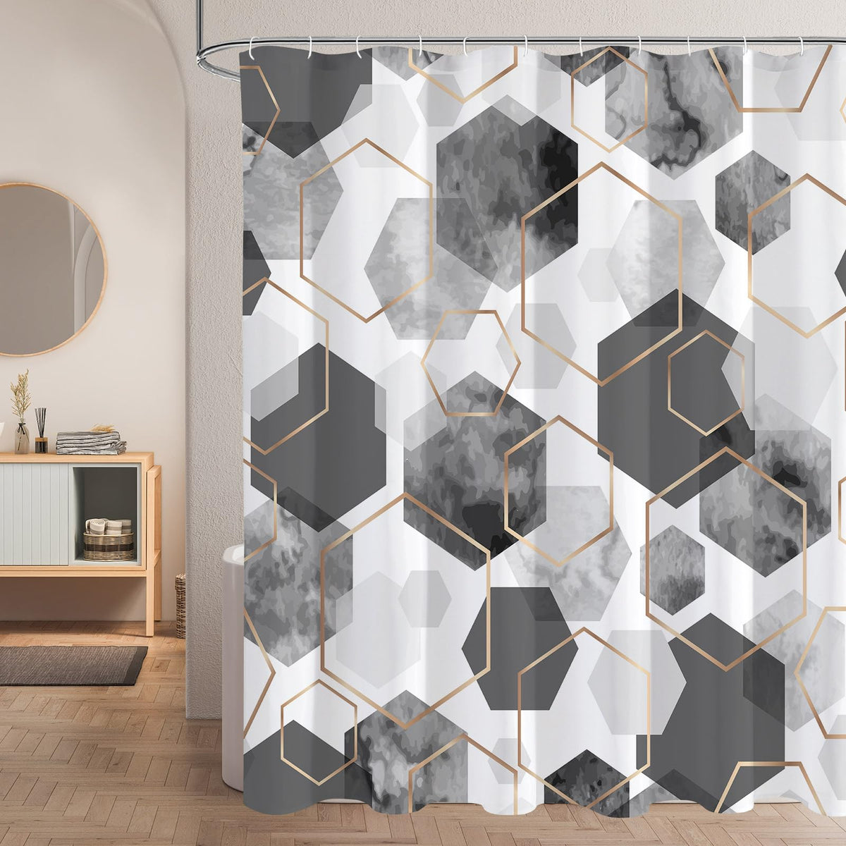 Litabel Grey Modern Shower Curtain For Bathroom, Gray Geometric Art Decor Waterproof Bath Curtain, Abstract Fabric Shower Curtai