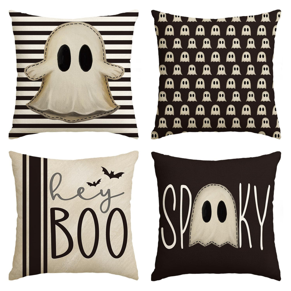 AVOIN colorlife Halloween Hey Boo Cute Ghost Spooky Throw Pillow Covers, 18 x 18 Inch Horror Scary Cushion Case for Sofa Couch S