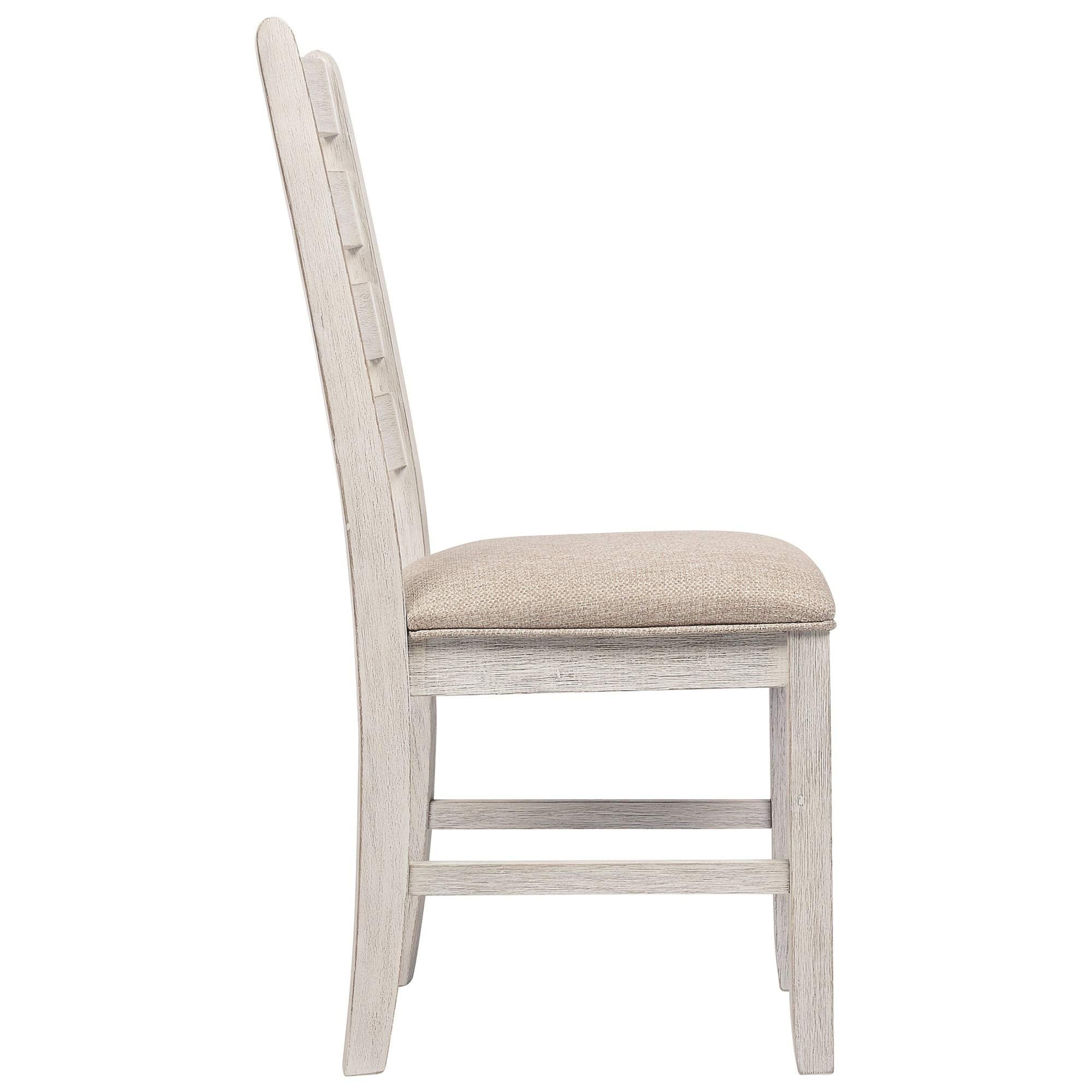 Benjara Fabric Dining Side Chair with Ladder Back, Set of 2, White, Brown