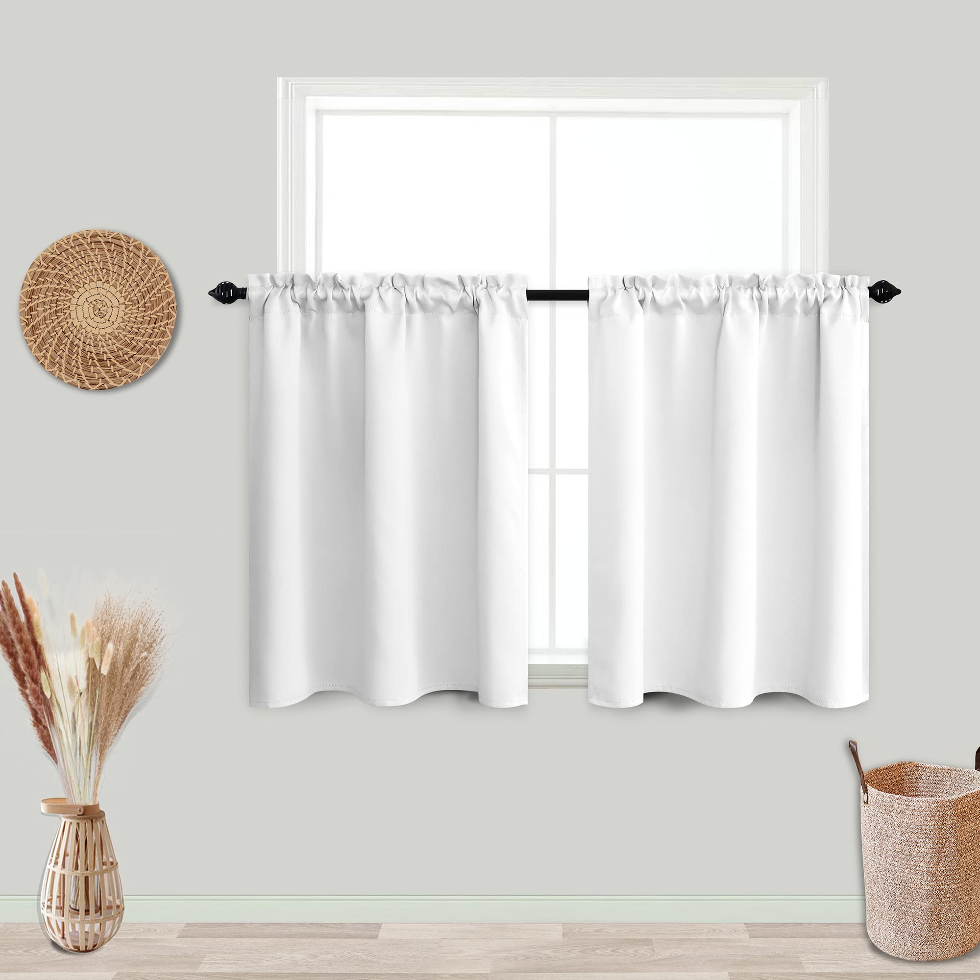 Koufall White Curtains For Small Bathroom Window,50% Blackout Short Curtains For Bedroom,24 X 30 Inch Length