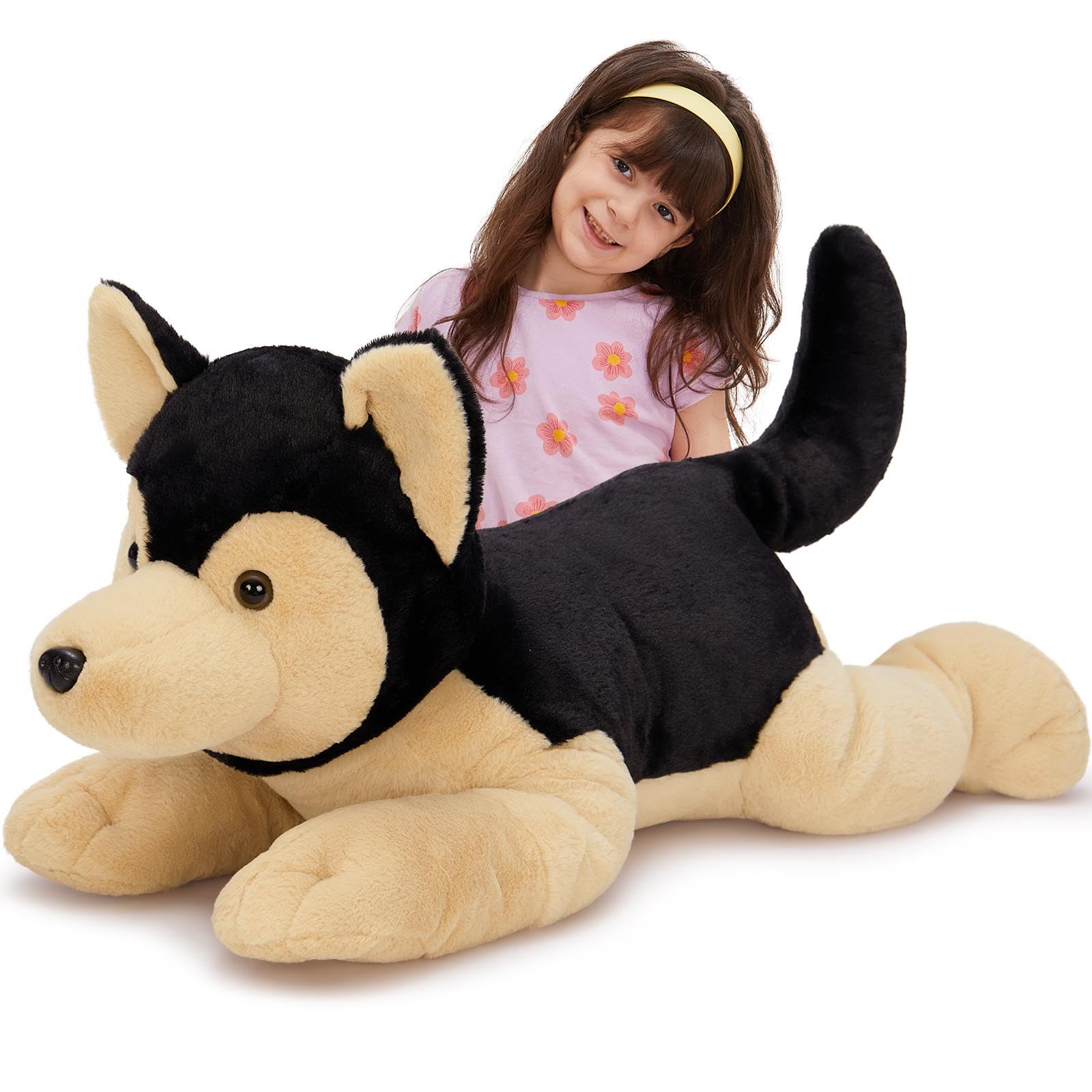Morismos German Shepherd Plush Dog, 32' Giant Dog Stuffed Animals Throw Pillow, Realistic Stuffed German Shepherd Puppy Plushie