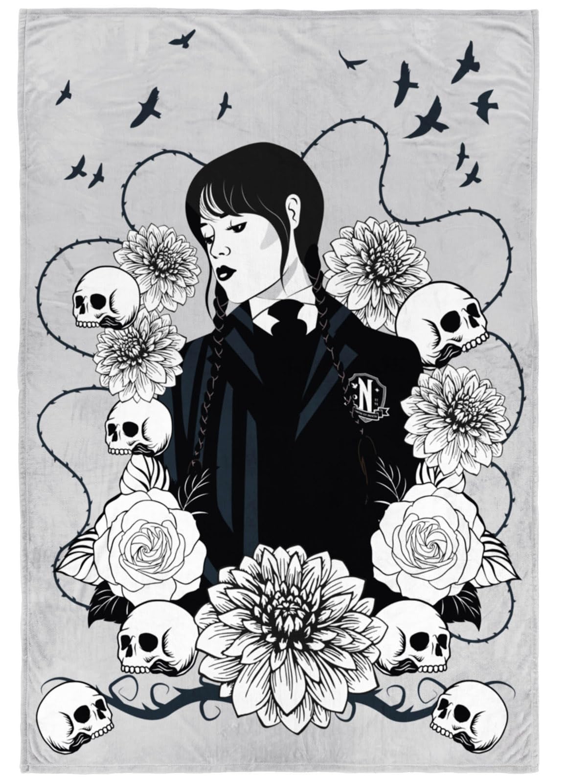 Jay Franco Wednesday Addams Plush Throw Blanket - Measures 50 X 70 Inches, Black & White Gothic - Super Soft Lightweight Fleece