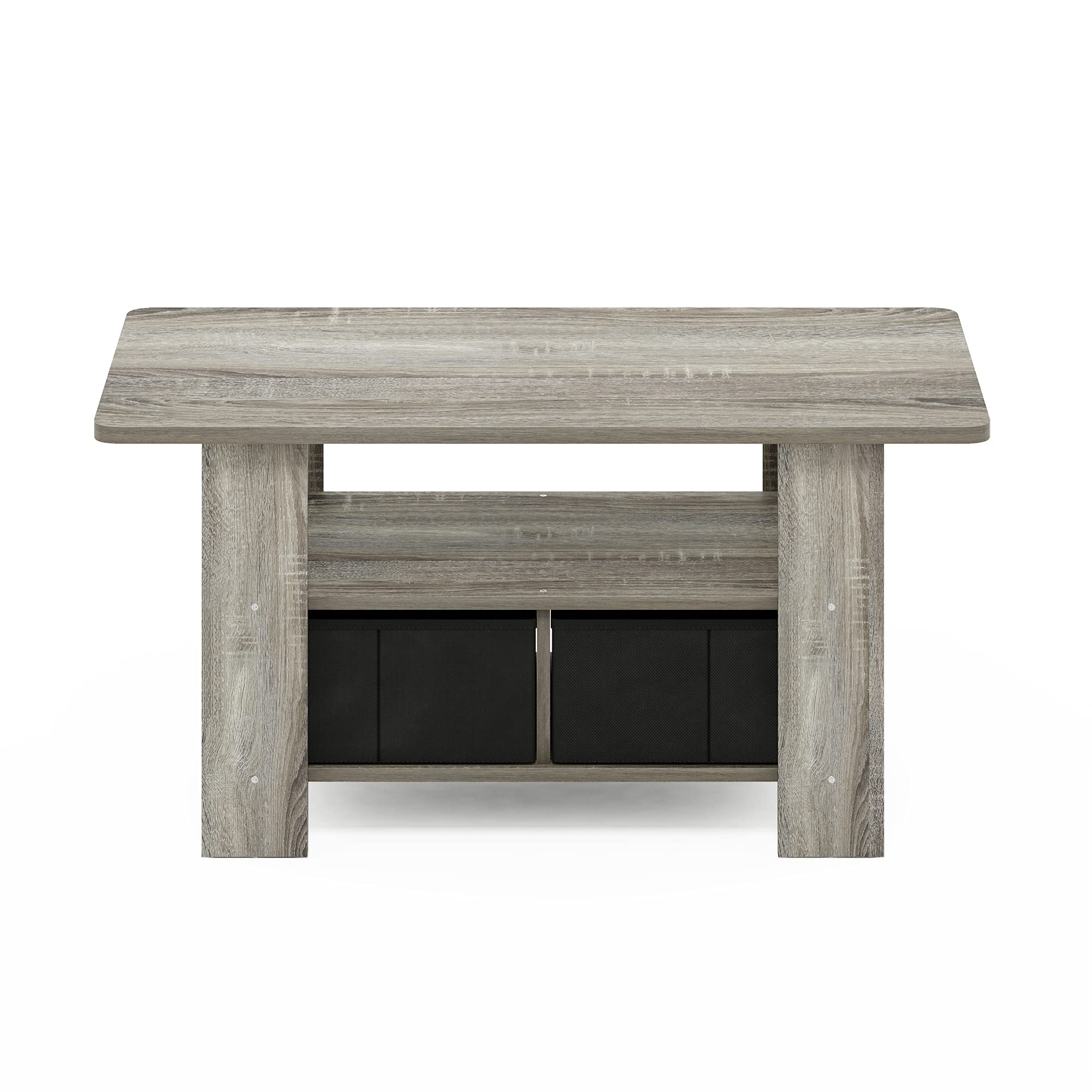 Furinno Andrey Coffee Table with Bin Drawer, French Oak Grey/Black