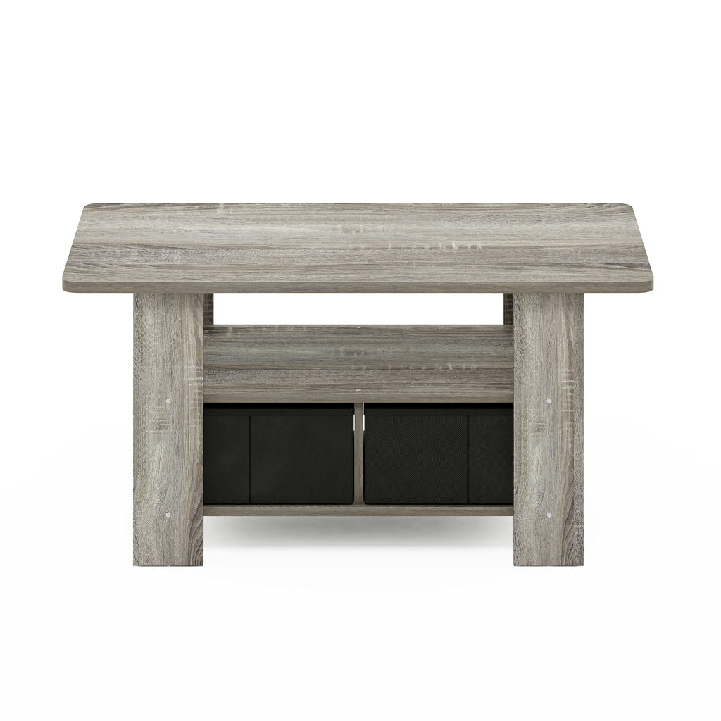 Furinno Andrey Coffee Table with Bin Drawer, French Oak Grey/Black