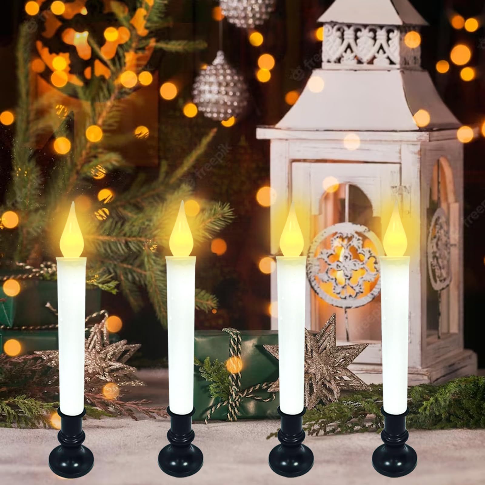 Christmas Window Candle Lights, Gold Base Candle Lights?Dusk to Dawn Sensor Turns Candle on in Dark and Off in Light, 9 LED Batt