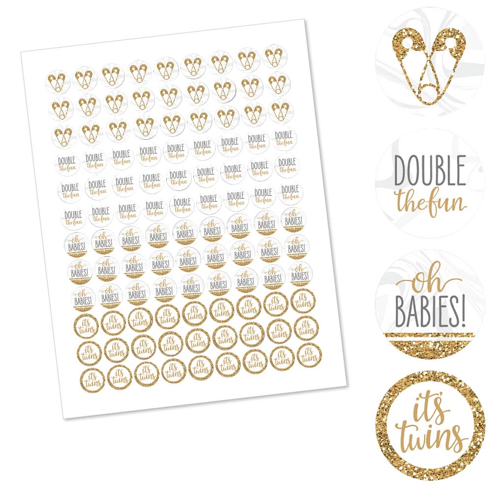 Big Dot Of Happiness It'S Twins - Gold Twins Baby Shower Round Candy Sticker Favors - Labels Fit Chocolate Candy (1 Sheet Of 108