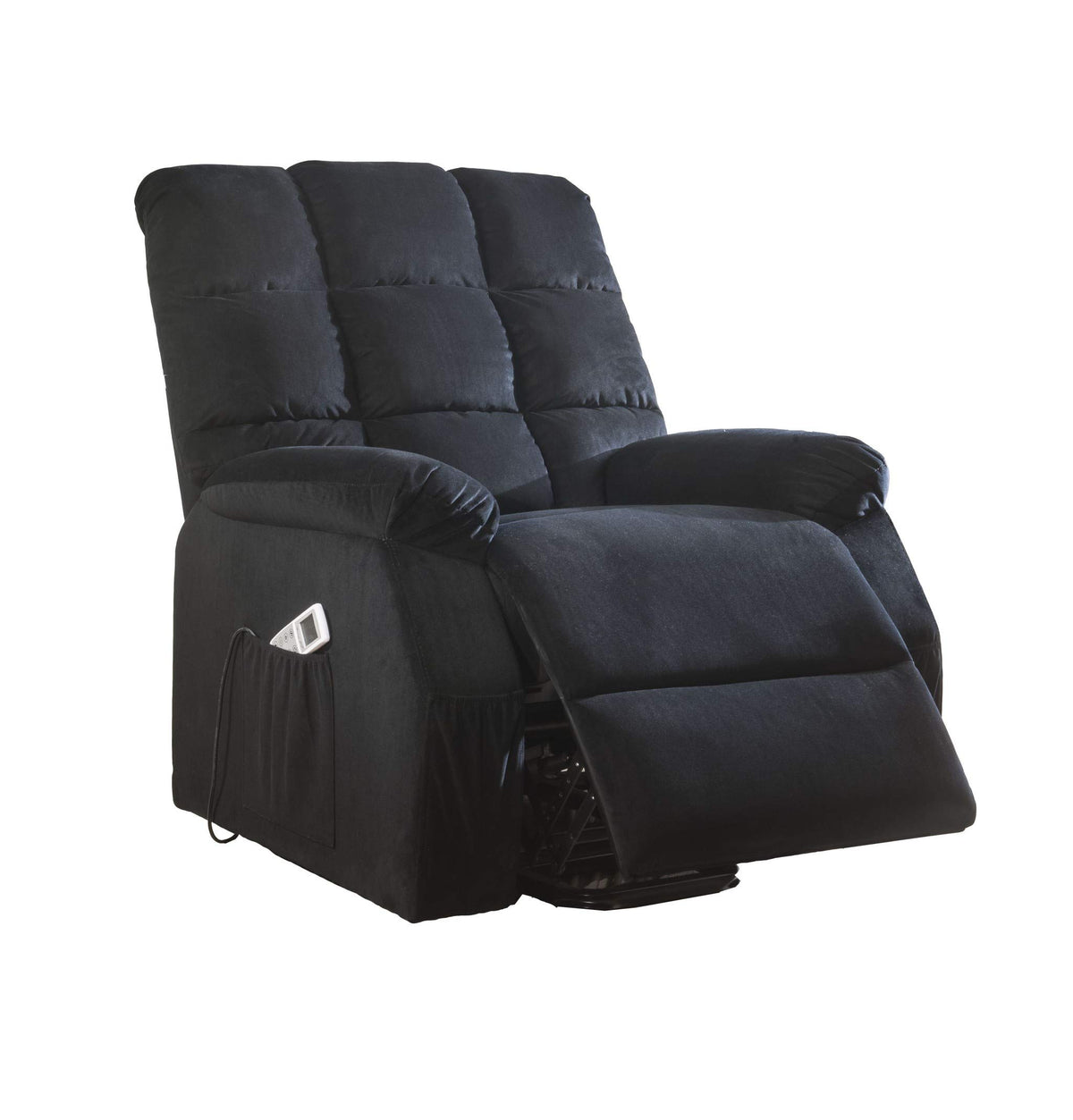 HomeRoots Velvet, Foam, Pine, Polyw 34&quot; X 37&quot; X 41&quot; Black Velvet Recliner with Power Lift and Massage