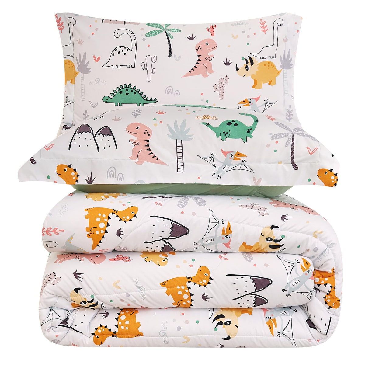 Yibeizi Dinosaur Kids Comforter Set For Boys Twin, Cute Reversible Quilted Dino Printed Bedding Set With Pillow Sham, Lightweigh