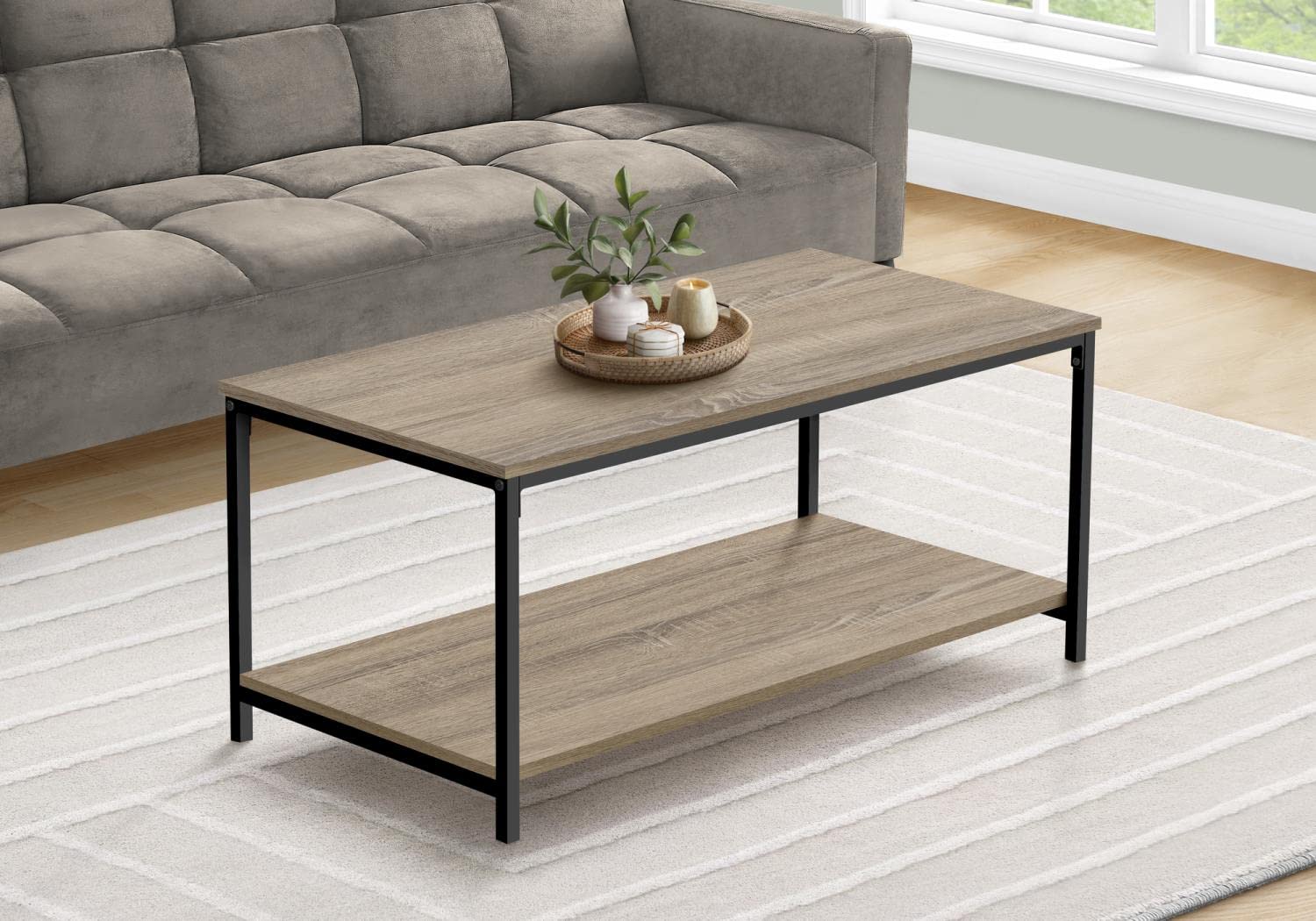 Monarch Specialties 3802 Coffee Table, Accent, Cocktail, Rectangular, Living Room, Metal, Laminate, Brown, Black, Contemporary, Modern Table-40 L/Dark Taupe, 40&Quot; L X 20&Quot; W X 18&Quot; H