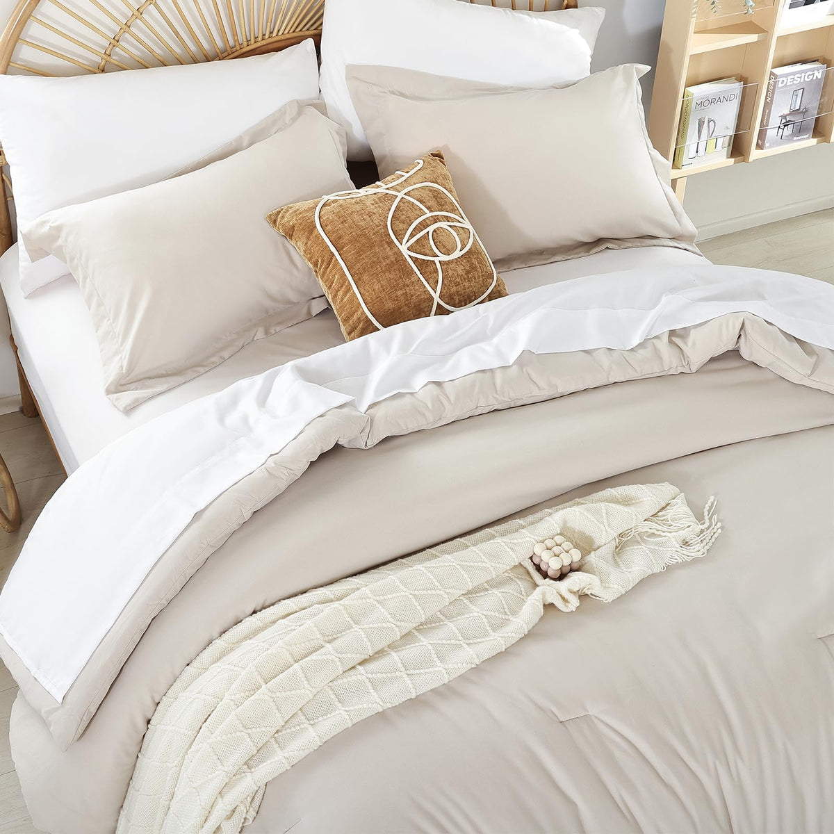 Weigelia Twin Comforter Set 5-Piece Beige Bed In A Bag Soft All Season Microfiber Bedding Set Lightweight Comforter Set For Wome