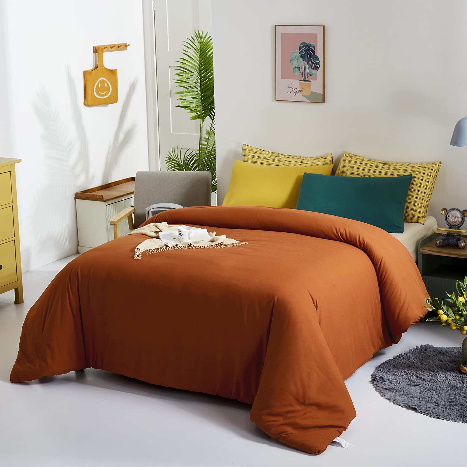 Luxlovery Caramel Comforter Set Full Burnt Orange Bedding Comforter Set Full Size Rust Comforter Soft Breathable Reddish Brown C
