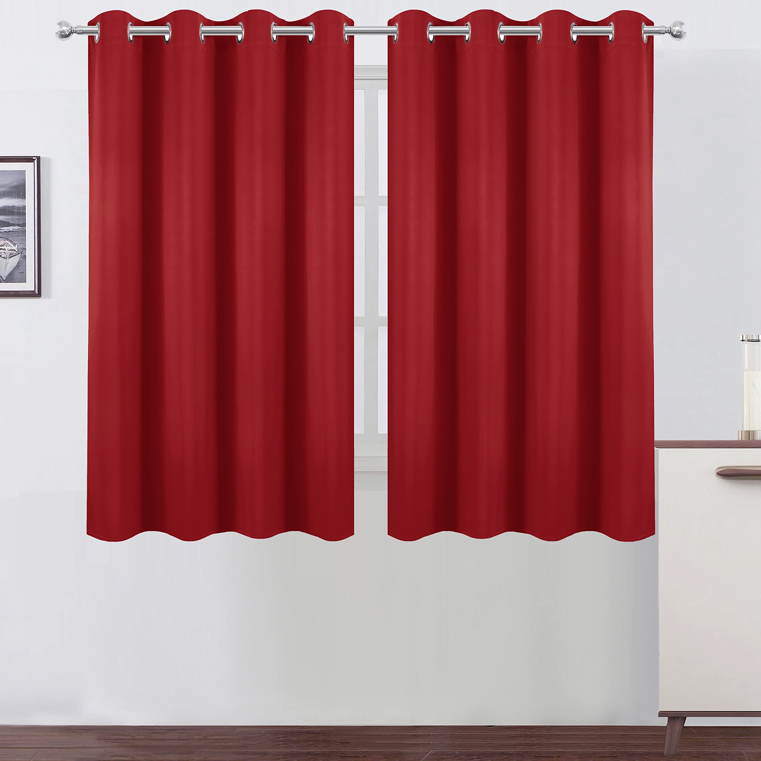 Lemomo Bright Red Blackout Curtains 52 X 54 Inch Length/Set Of 2 Curtain Panels/Thermal Insulated Room Darkening Blackout Curtai