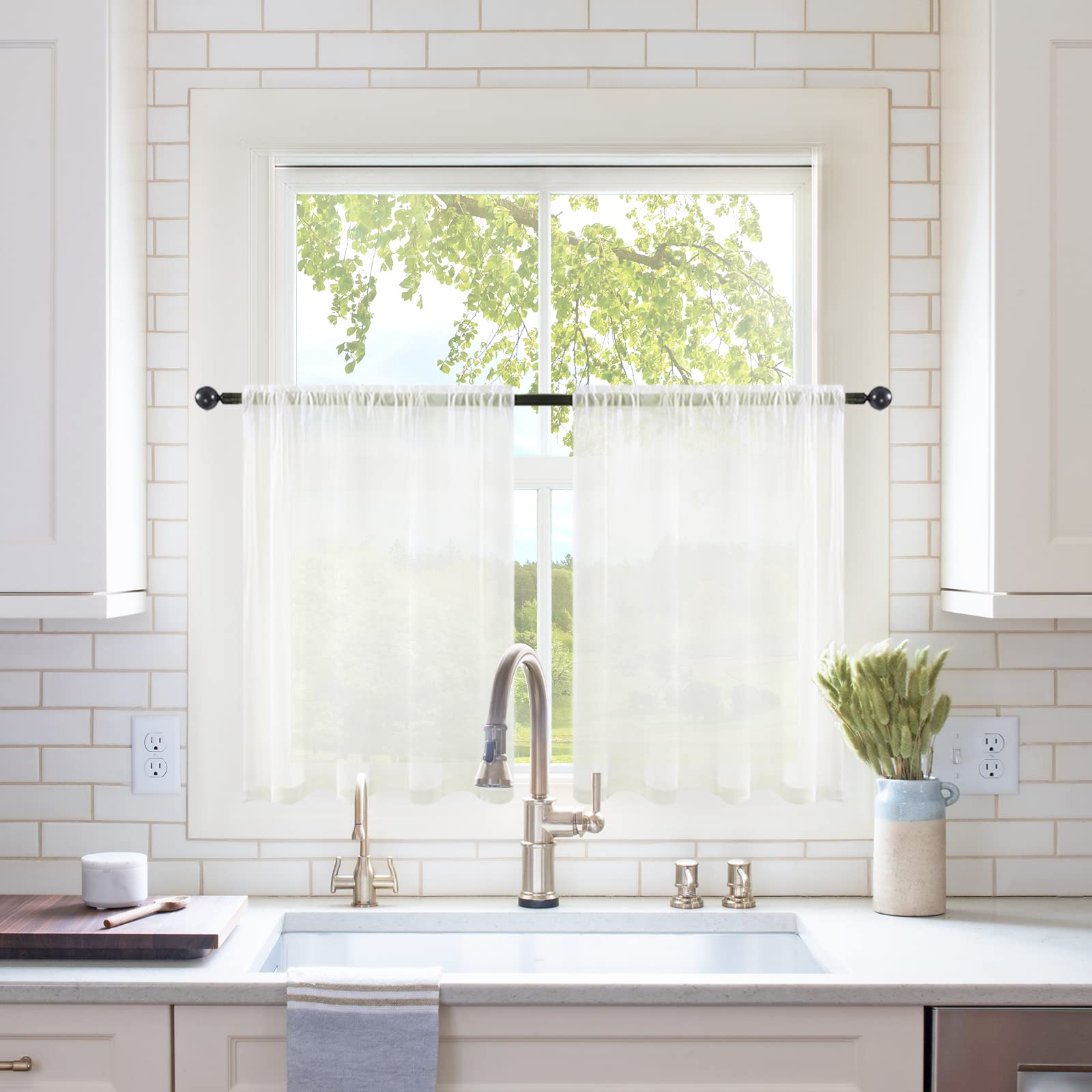 Miulee 2 Panels Kitchen Tiers Half Window Sheer Curtains Rod Pocket Voile Drapes For Kitchen Bathroom Small Windows 29 By 36 Inc