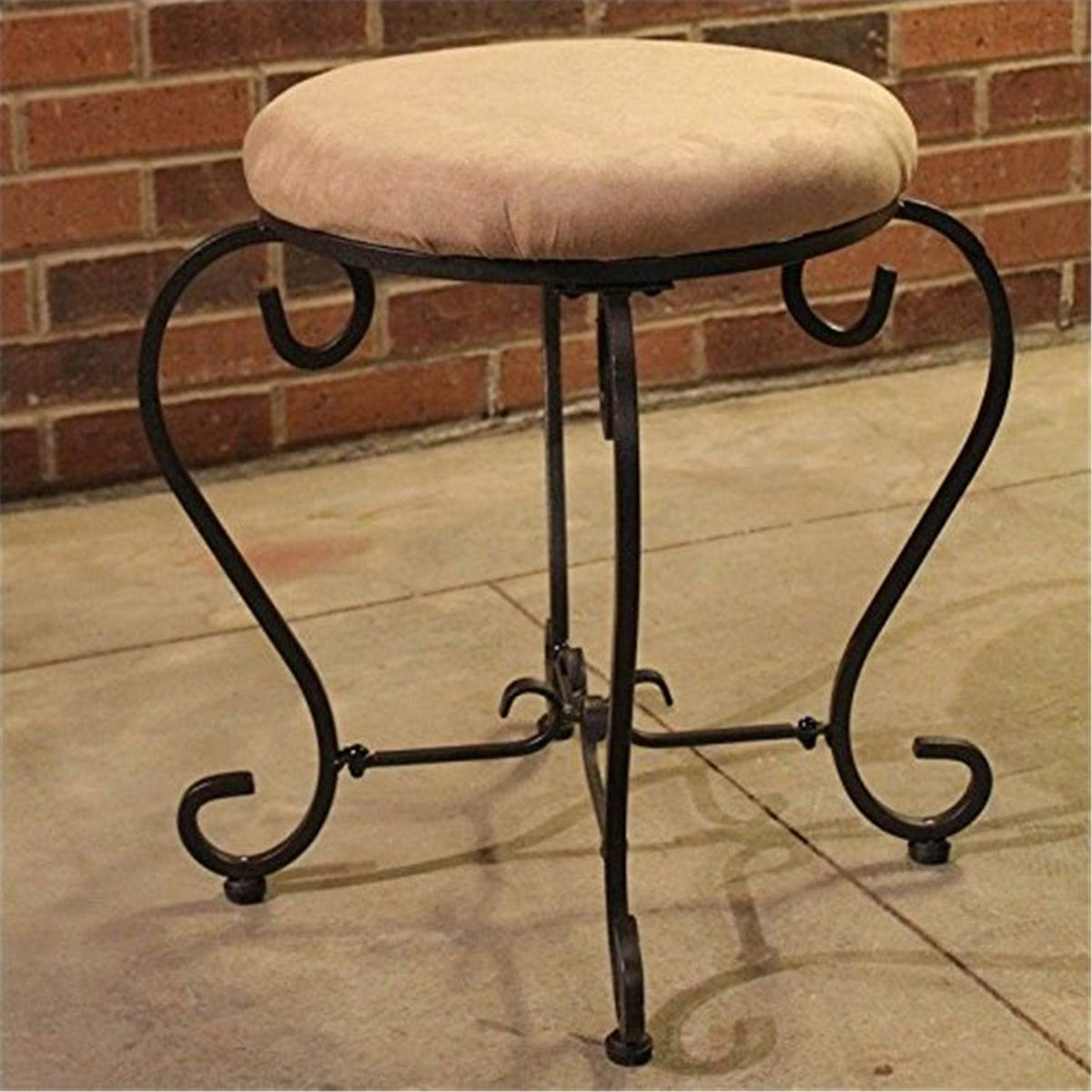 International Caravan Round Iron Vanity Stool With Cushion