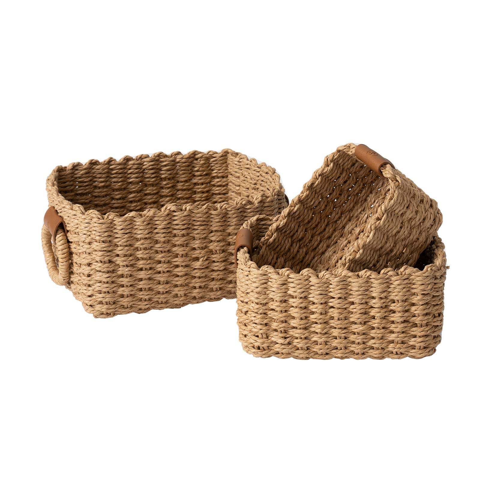 LA JOLIE MUSE Small Wicker Baskets for Organizing, Bathroom Basket with Handle, Recycled Paper Rope Storage Basket for Shelves B